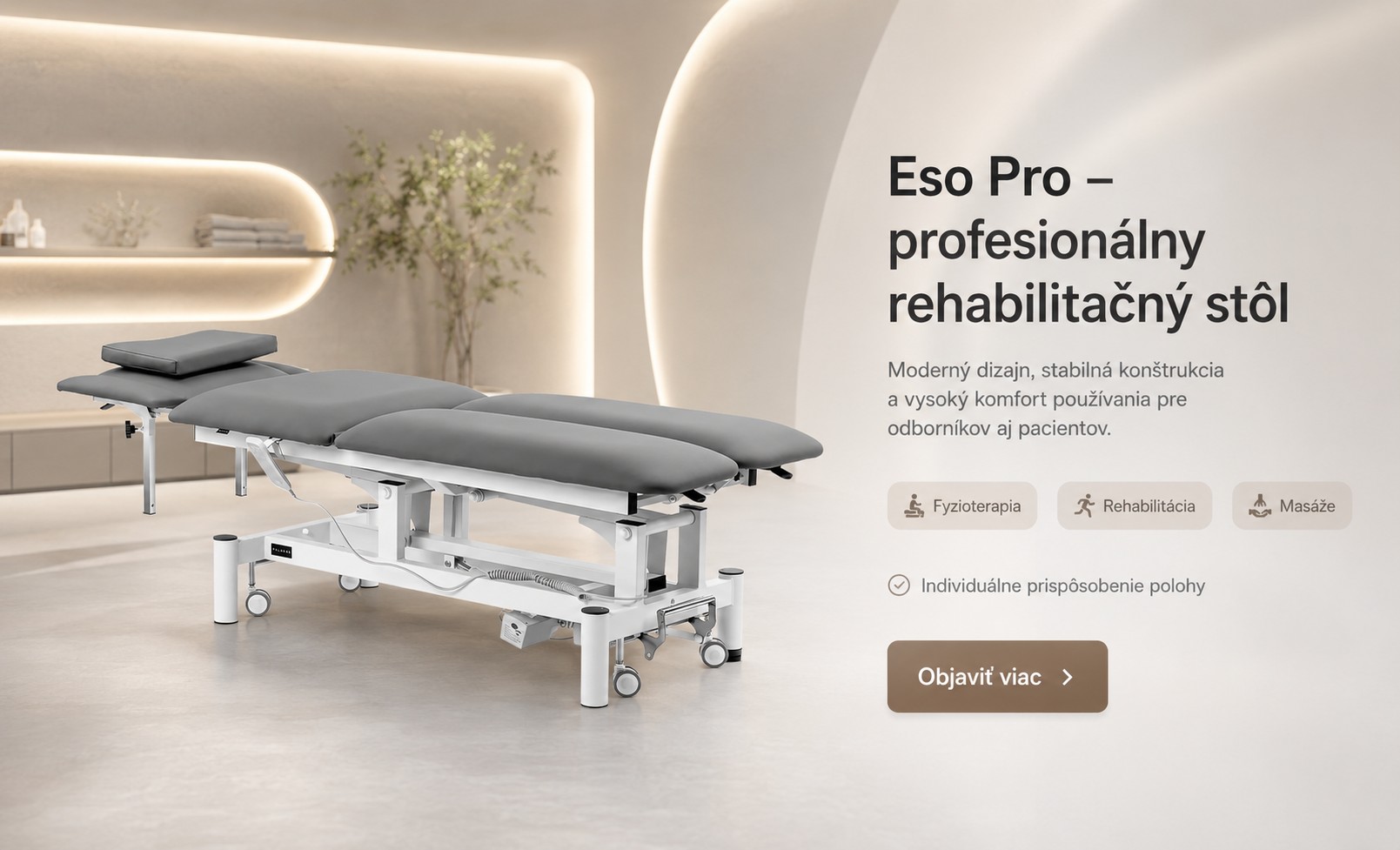 Elektrický rehabilitačný stôl na masáž a fyzioterapiu Eso Pro sivý