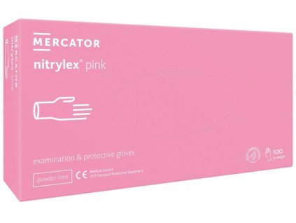 Rukavice nitrilové Mercator Medical Nitrylex Pink, 100 ks, růžová, nepudrované