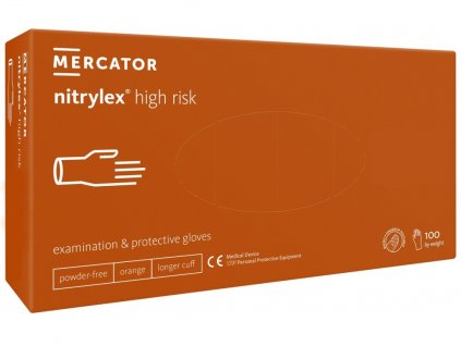 Rukavice nitrilové Mercator Medical Nitrylex High Risk, 100 ks, oranžové, nepudrované