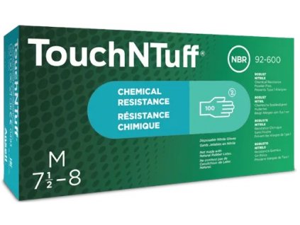 Rukavice nitrilové chemické Ansell TouchNTuff 92-600, 100 ks, zelené, nepudrované