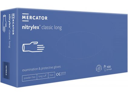 Rukavice nitrilové prodloužené Mercator Medical Nitrylex Classic Long, 100 ks, modré, nepudrované