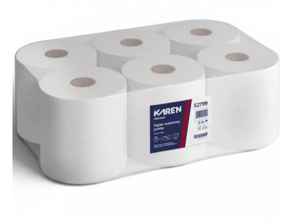 Toaletní papír Jumbo KAREN Premium, 12 rolí, 100 m, 2 vrs., bílý