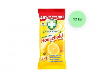 12 ks balení Greenshield ubrousky vlhčené antibakteriální Citron 70 ks (50 Kč/balení)