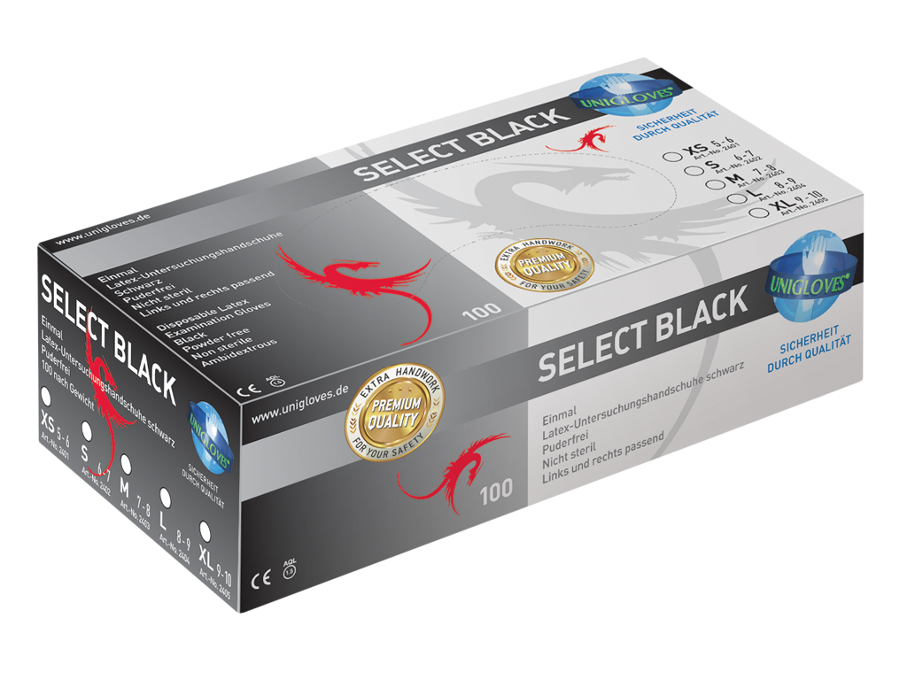 Latexové rukavice černé - Select Black 300, 100 ks
