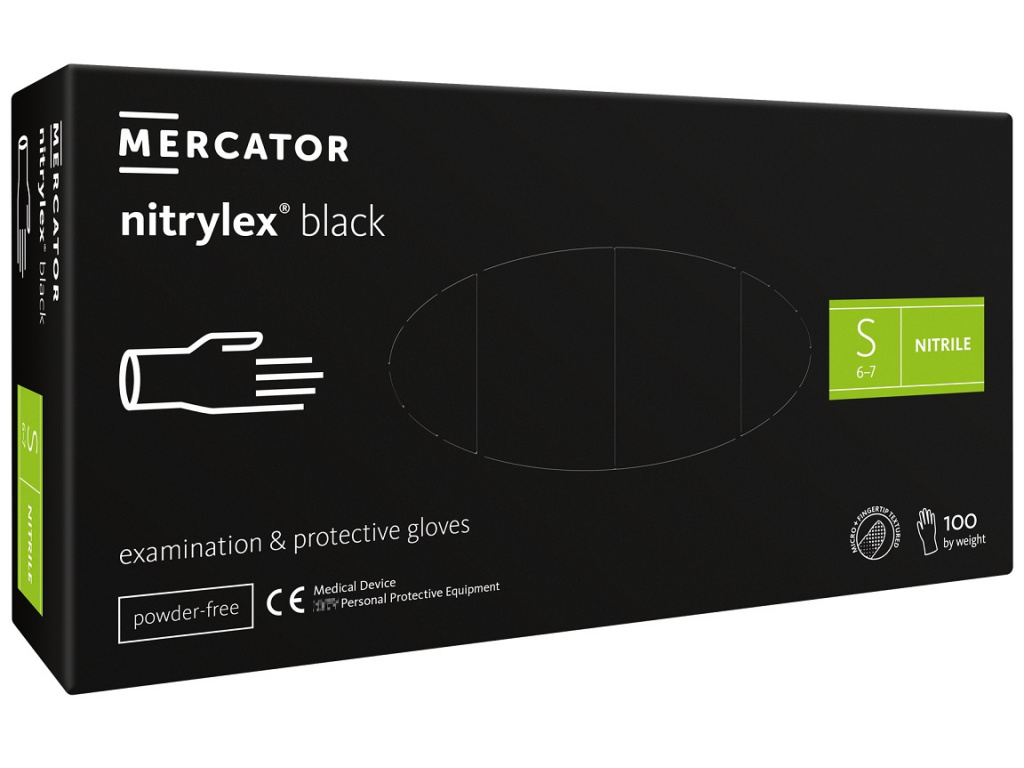 Levně Rukavice nitrilové Mercator Medical Nitrylex black, 100 ks, černá, nepudrované Rozměr: S