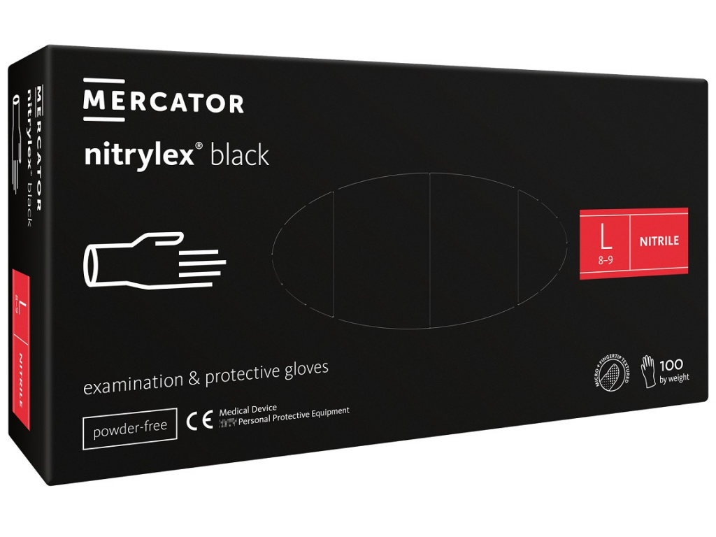 Levně Rukavice nitrilové Mercator Medical Nitrylex black, 100 ks, černá, nepudrované Rozměr: L