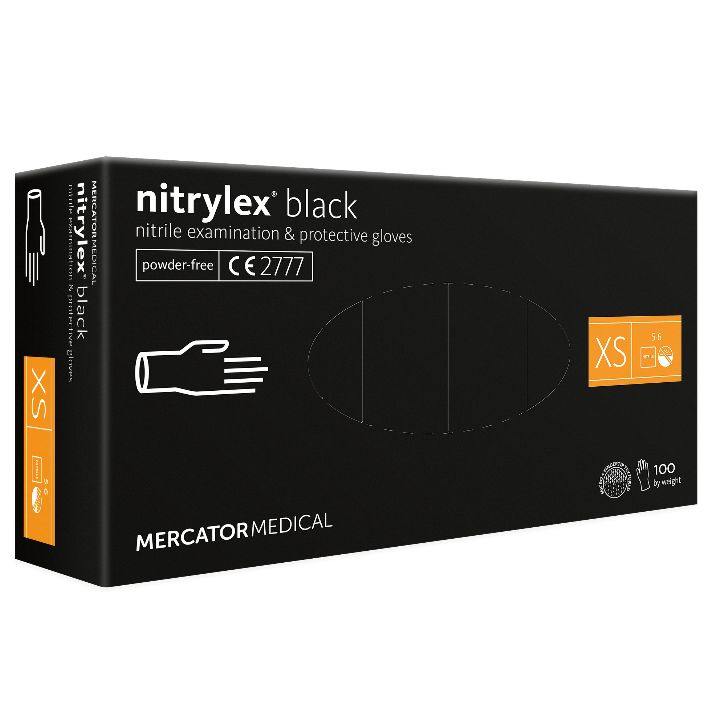 Rukavice nitrilové Mercator Medical Nitrylex black, 100 ks, černá, nepudrované Rozměr: XS