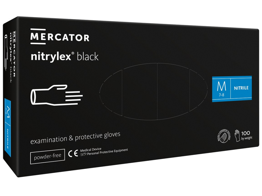 Levně Rukavice nitrilové Mercator Medical Nitrylex black, 100 ks, černá, nepudrované Rozměr: M