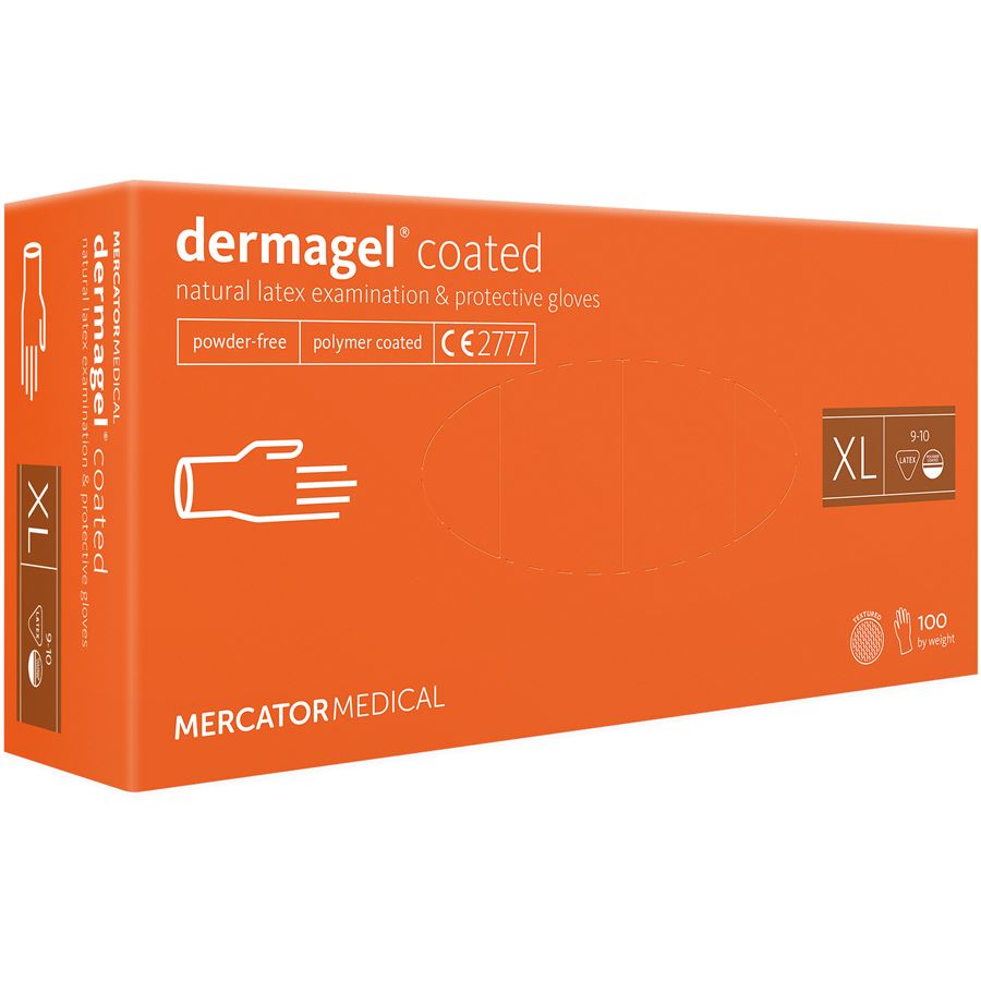 Levně Rukavice latexové Mercator Medical Dermagel coated, 100 ks, bílá, nepudrované Rozměr: XL