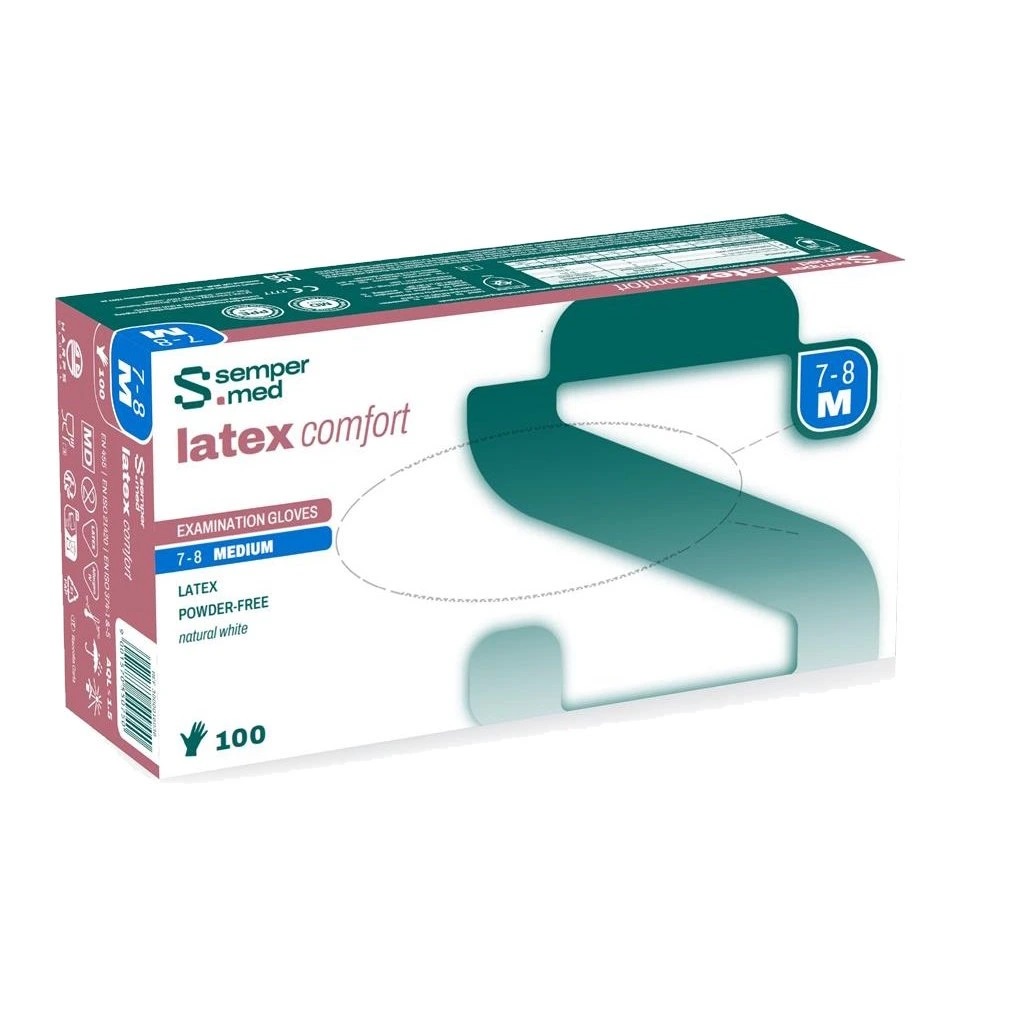 Sempercare Rukavice latexové Sempemed latex comfort (Sempercare Edition), 100 ks, bílé, nepudrované