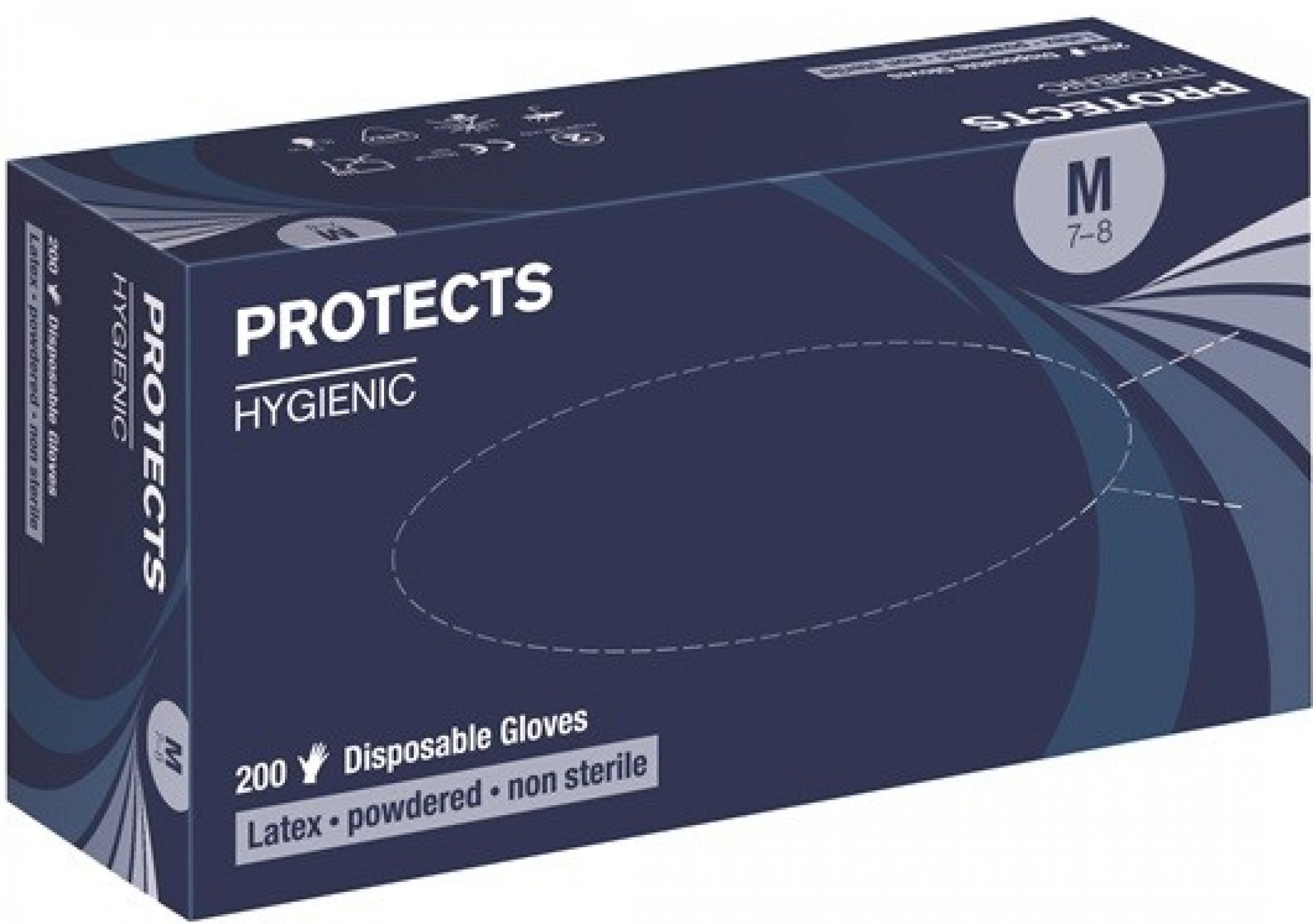 Rukavice latexové Protects Hygienic, 200 ks, bílá, pudrované Rozměr: M