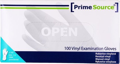 Rukavice vinylové Prime Source, 100 ks, bílá, jemně pudrované Rozměr: L