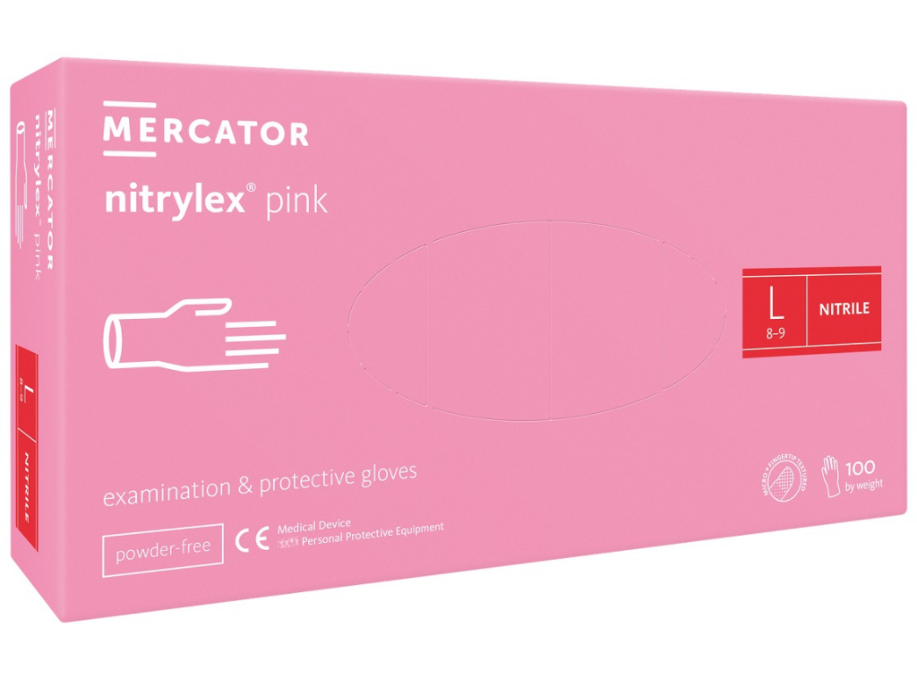 Levně Mercator Nitrilové rukavice nepudrované růžové pink 100 ks Rozměr: L