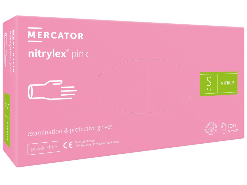 Levně Mercator Nitrilové rukavice nepudrované růžové pink 100 ks Rozměr: S