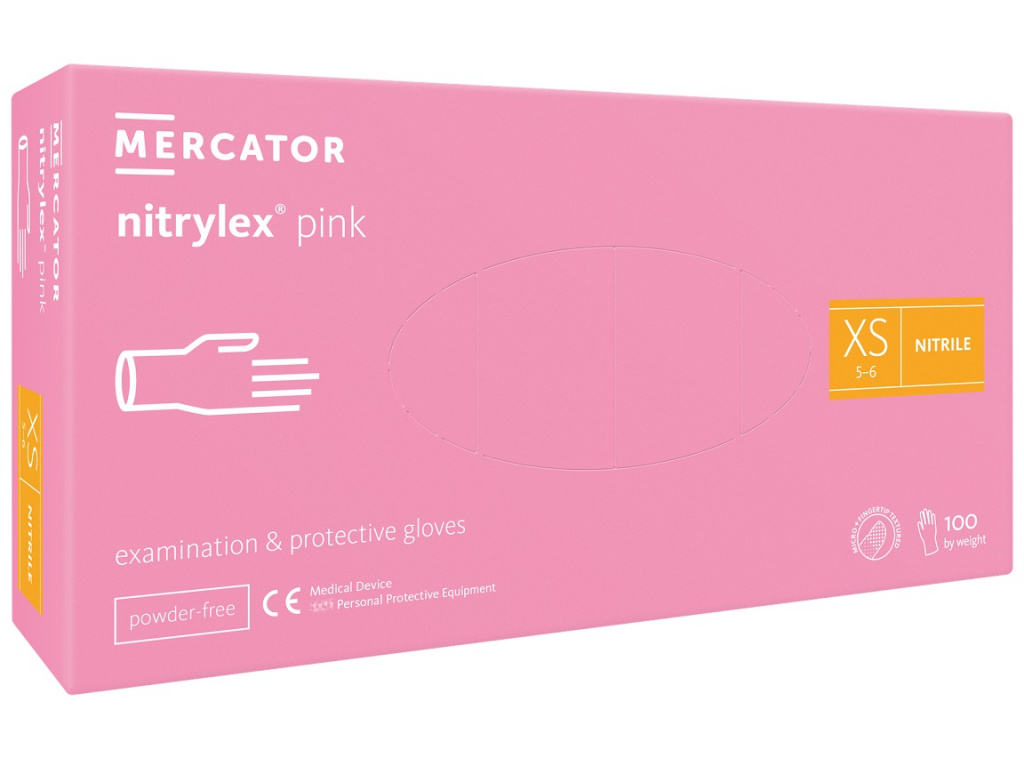 Levně Mercator Nitrilové rukavice nepudrované růžové pink 100 ks Rozměr: XS