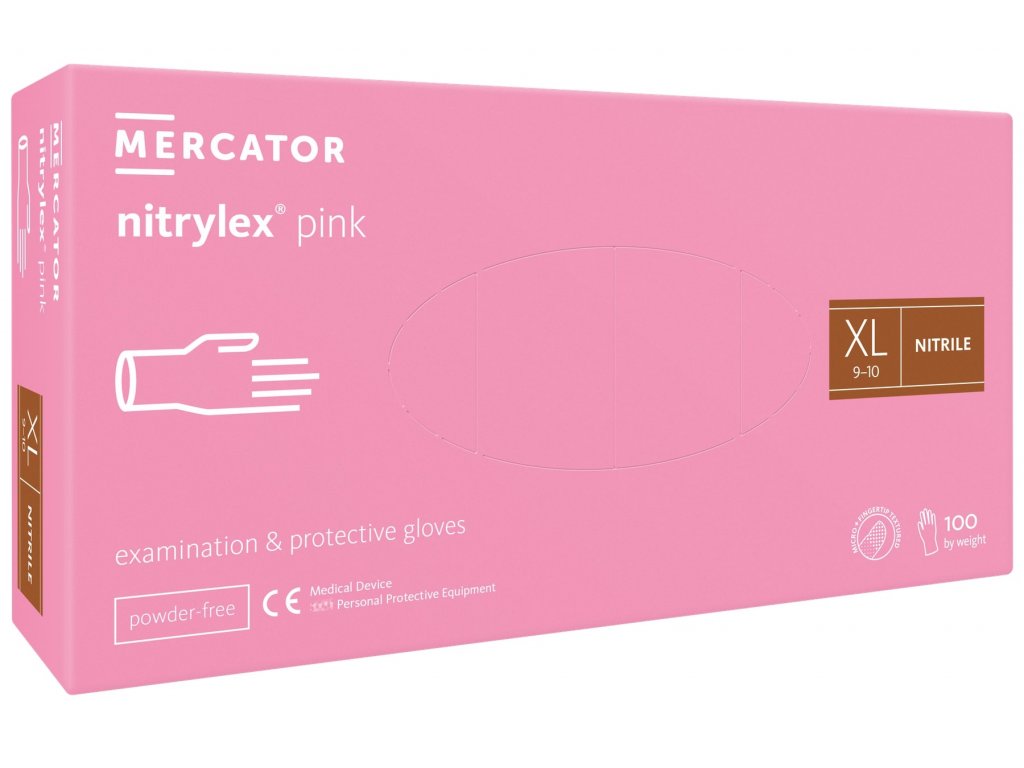 Levně Mercator Nitrilové rukavice nepudrované růžové pink 100 ks Rozměr: XL