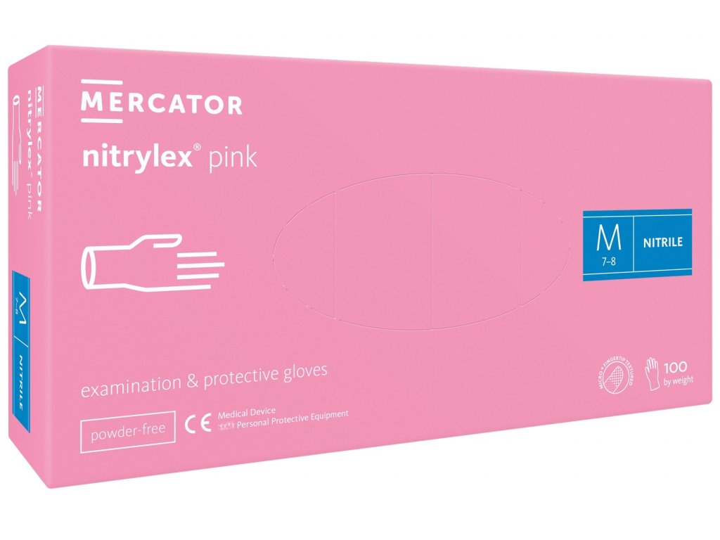 Mercator Nitrilové rukavice nepudrované růžové pink 100 ks