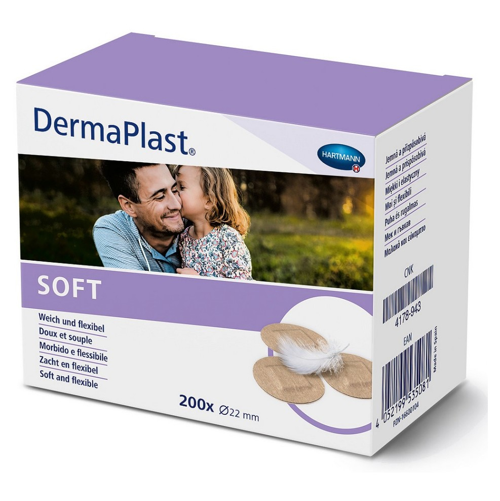 Levně DERMAPLAST náplasti Soft kulaté průměr 22 mm 200 ks