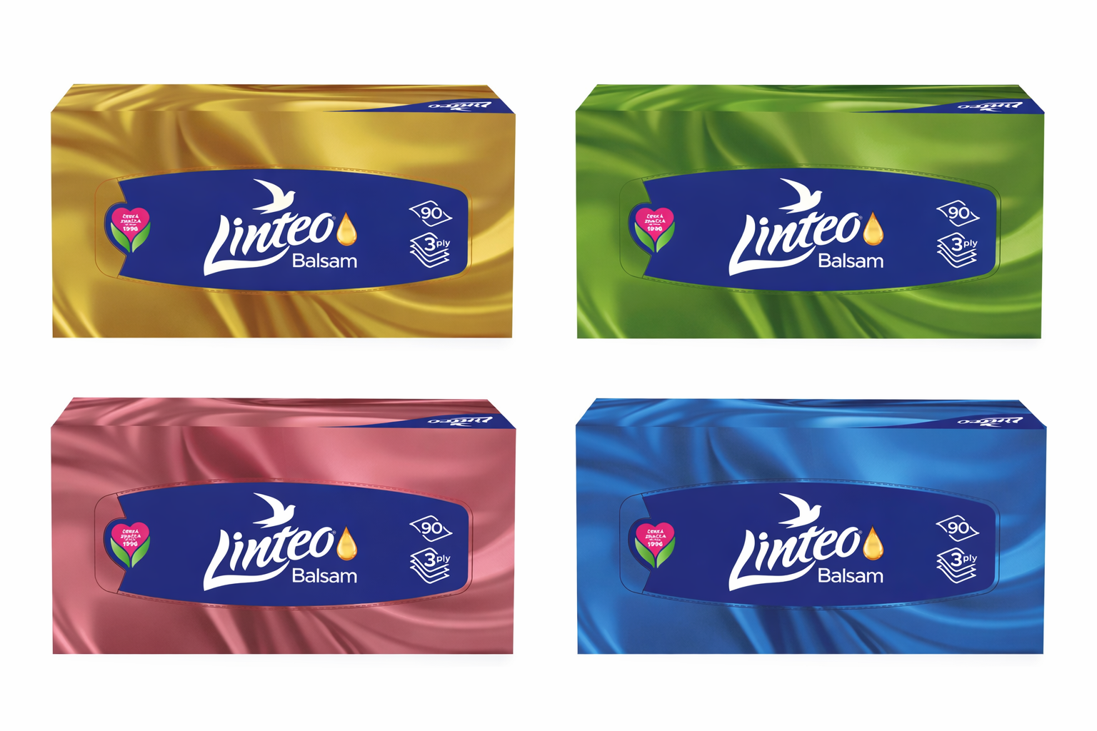 Linteo papírové kapesníčky s balzámem v krabičce 3-vrtsvé 90 ks