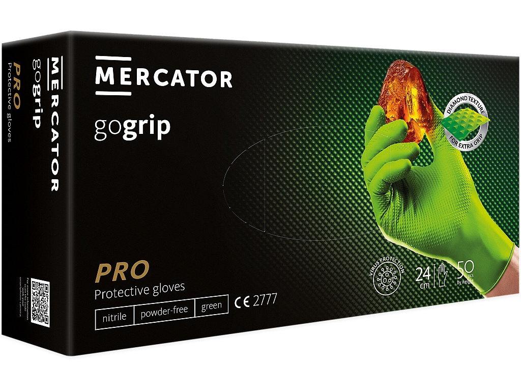 Levně Rukavice nitrilové Mercator Medical Gogrip, 50 ks, zelené, nepudrované Rozměr: XXL