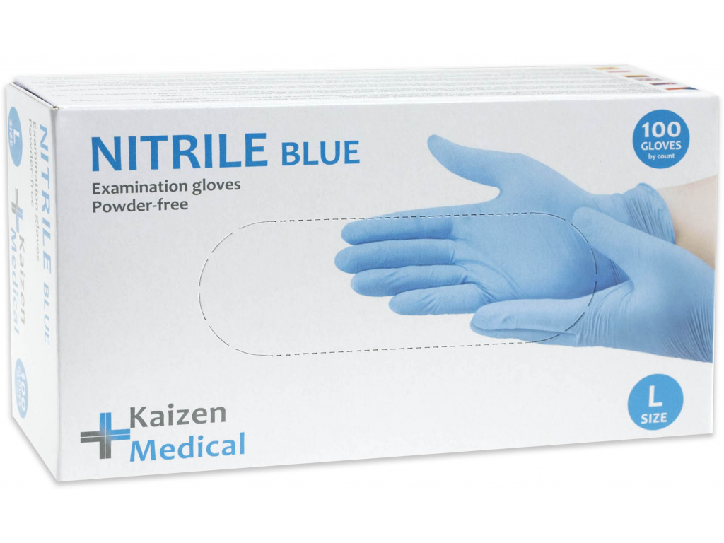 Levně TOP GLOVE SDN Rukavice nitrilové Kaizen Medical Top Glove, 100 ks, modré, nepudrované Rozměr: L