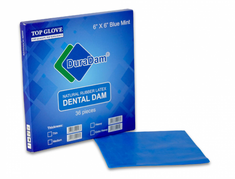 Levně TOP GLOVE Latexová blána Dental Dam, 52 ks, 12.7 x 12.7 cm, máta Barva: Modrá