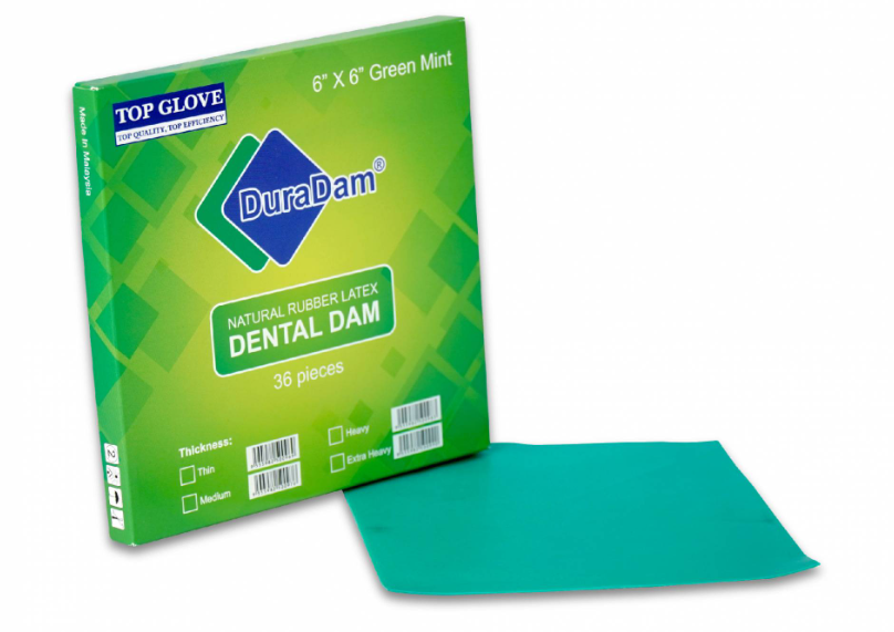 Levně TOP GLOVE Latexová blána Dental Dam, 52 ks, 12.7 x 12.7 cm, máta Barva: Zelená