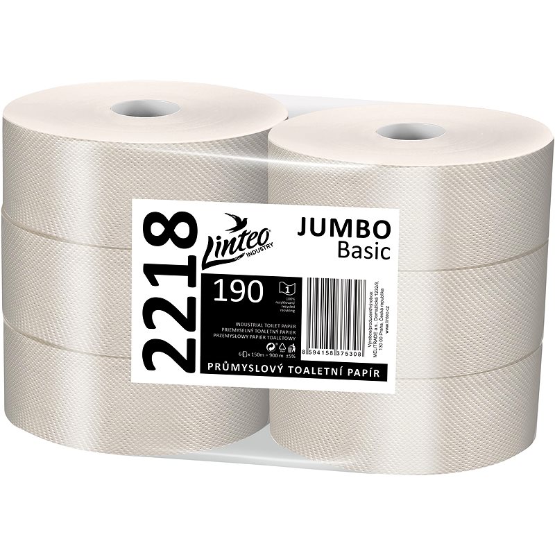 Levně Linteo Toaletní papír JUMBO Basic 190, 6 rolí, 150 m, 1 vrs., recykl