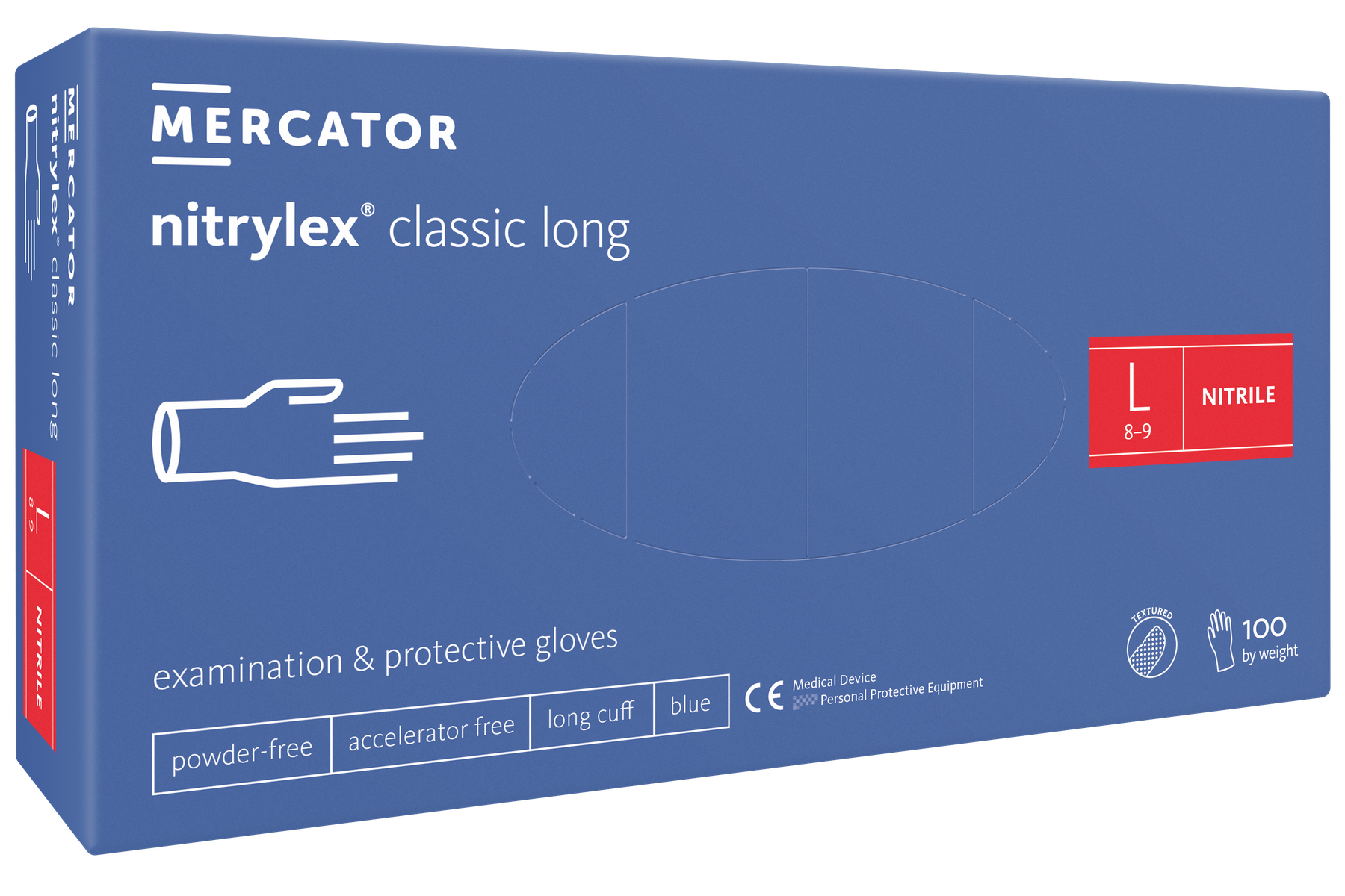Levně Mercator Medical Nitrylex Classic Long modré nepudrované 100 ks Rozměr: L