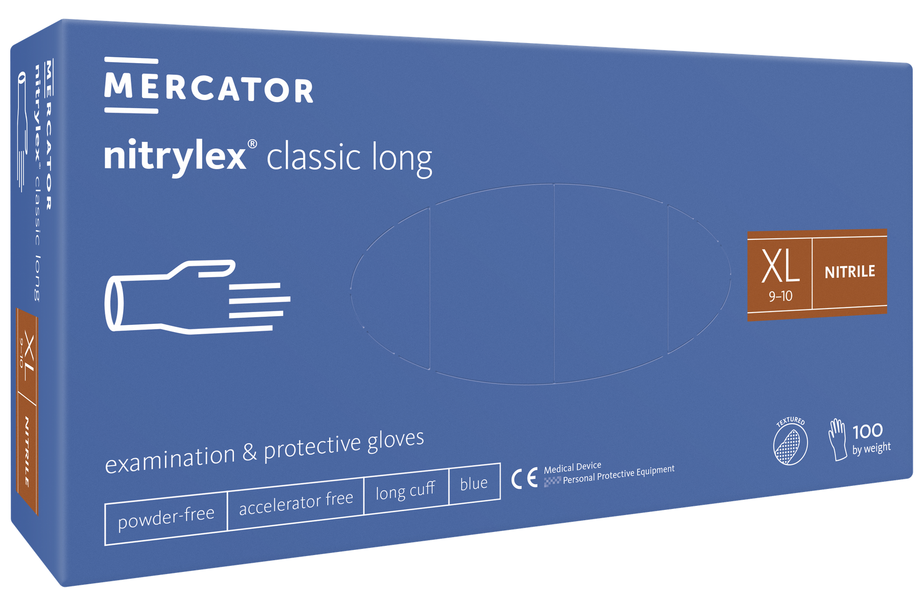 Levně Mercator Medical Nitrylex Classic Long modré nepudrované 100 ks Rozměr: XL