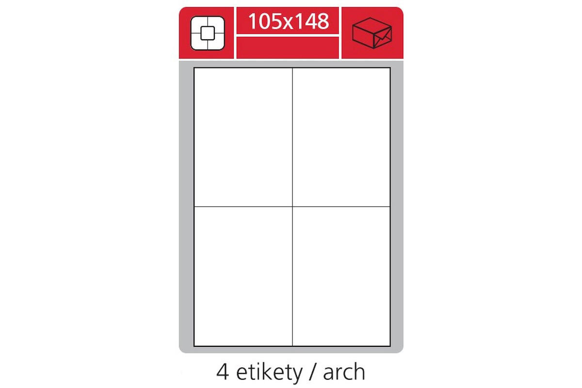 Levně Etiketa arch A4 S&K Label Economy, 105 x 148 mm, bílá, matná, 100 listů