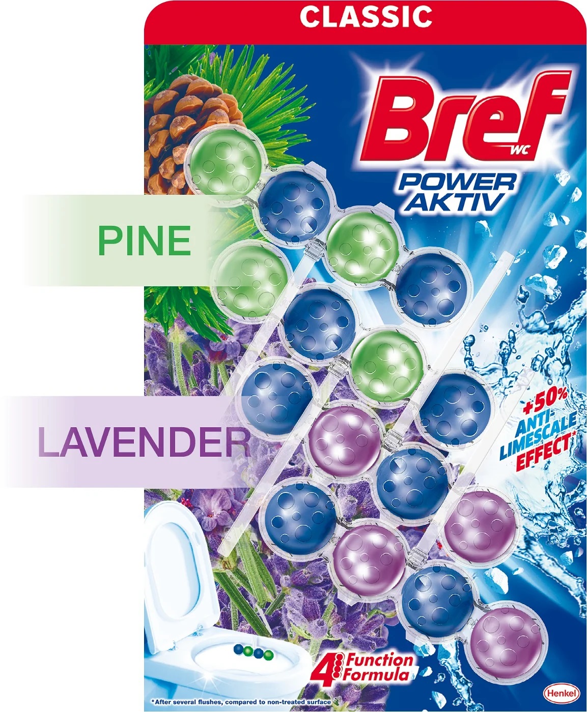 Levně Bref Power Aktiv Pine Lavender tuhý WC blok 4 x 50 g