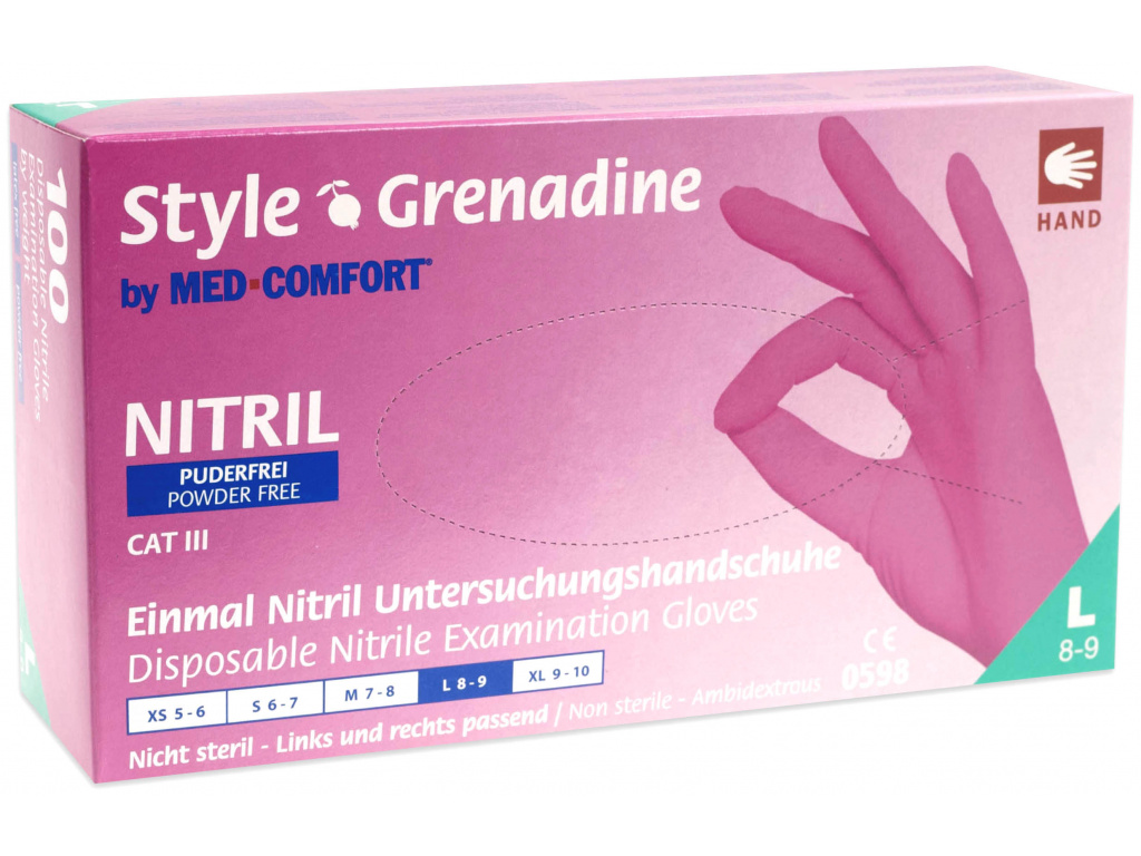 Levně MED COMFORT Rukavice nitrilové Style Grenadine, 100 ks, růžové, nepudrované Rozměr: L