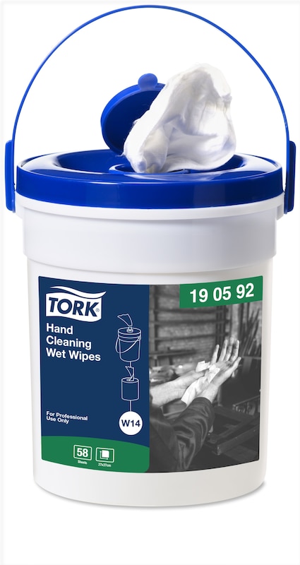 Levně 190592 Tork vlhčené utěrky na ruce Handy Bucket, bílé, 58 utěrek, 27 x 27 cm (WET WIPE), W14