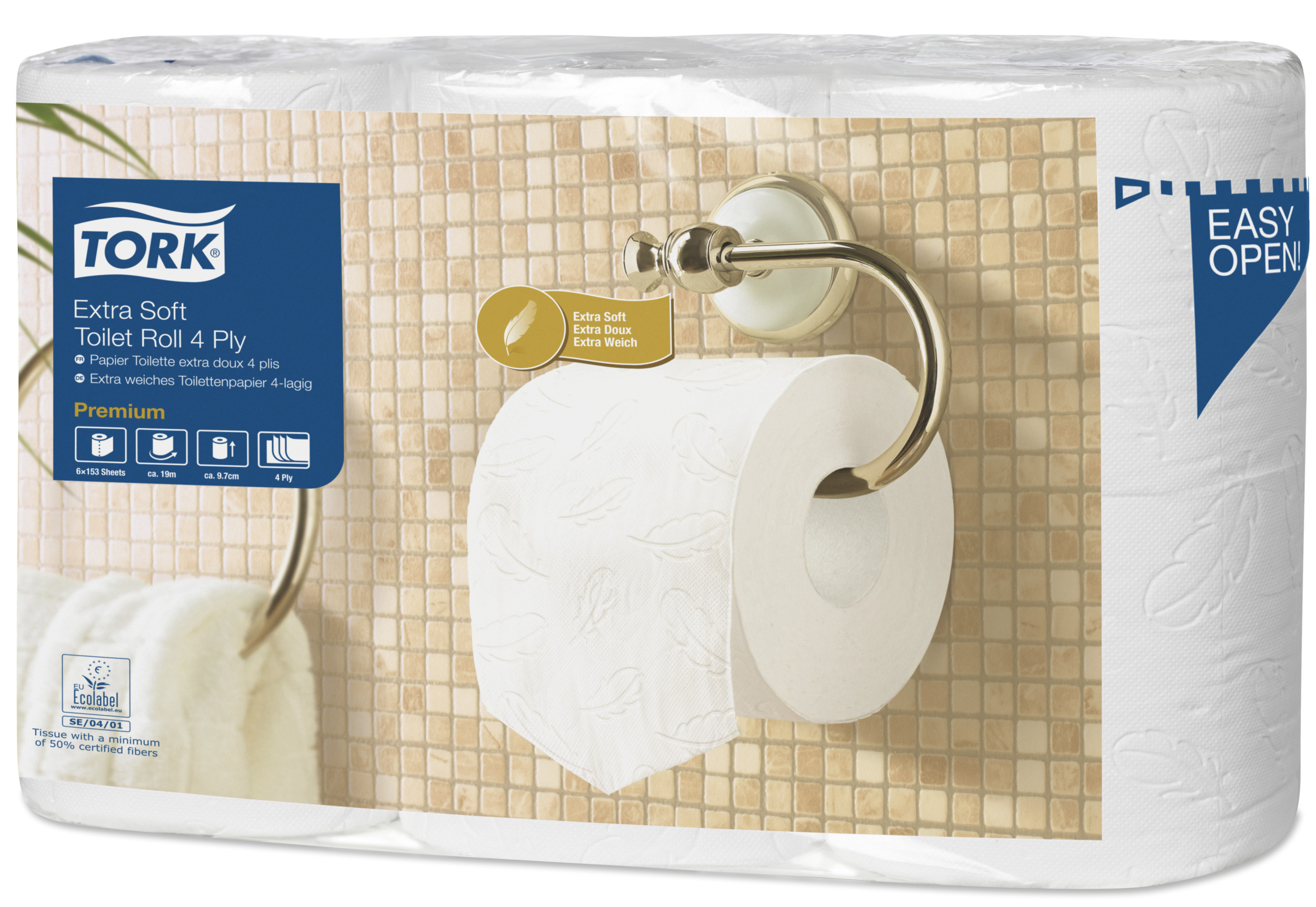 Levně 110405 Tork Premium toaletní papír - konvenční role, 4 vrstvy, 153 út., bílá, 1 x 6 rolí, T4