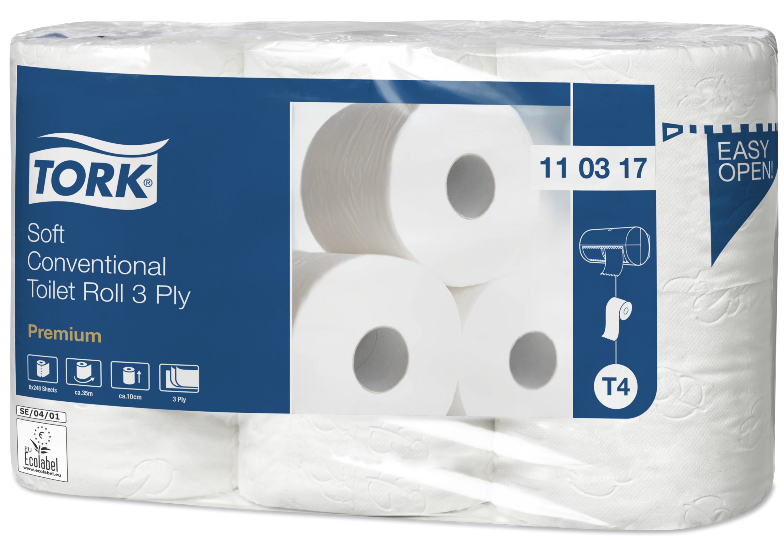 Levně 110317 Tork jemný 3-vrstvý toaletní papír konvenční role, 248 út., bílá, 7 x 6 rolí, T4