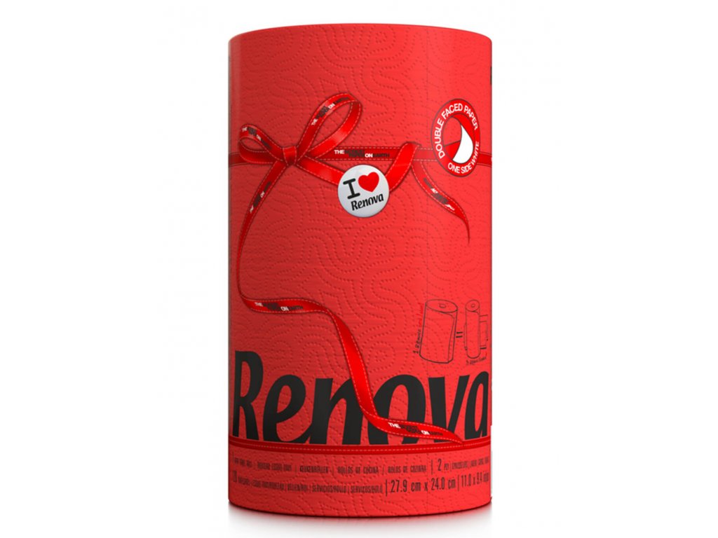 Levně Papírové kuchyňské utěrky RENOVA, 1 role, 2 vrst., barevné Barva: Červená
