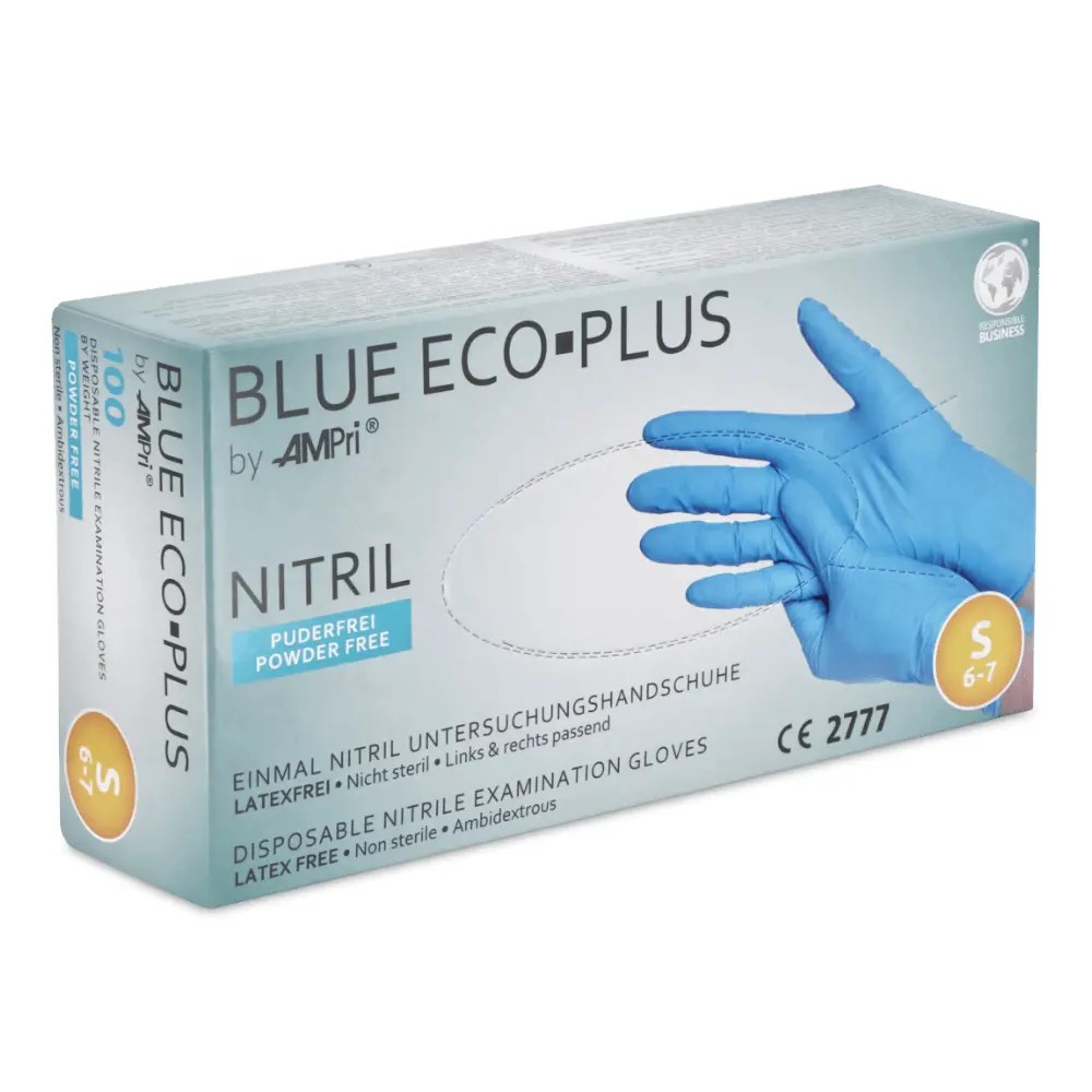 Levně AMPri Blue Eco Plus rukavice nitrilové 100 ks, modré, nepudrované