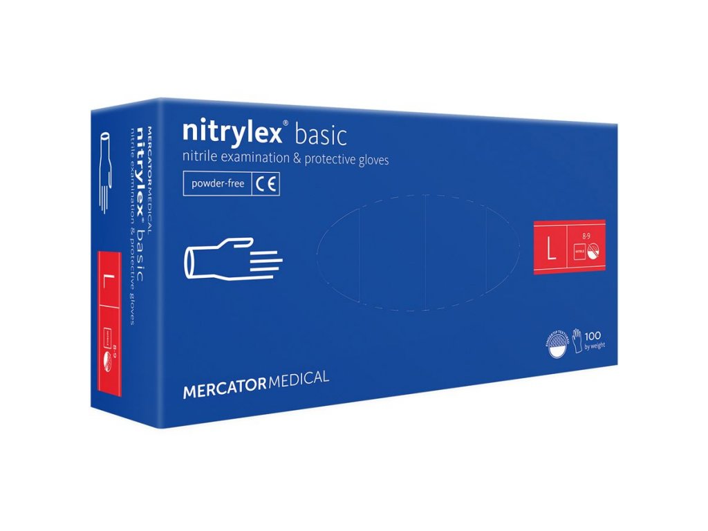 Jednorázové nitrilové rukavice Mercator Medical Nitrylex Basic modré 100 ks Rozměr: L