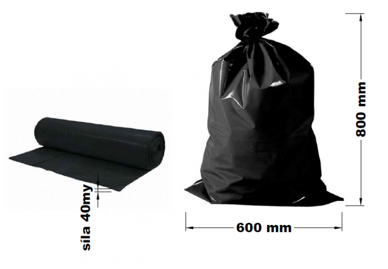 Pytle na odpad 60 l / 600x800 mm / 40M / 25 ks / černé