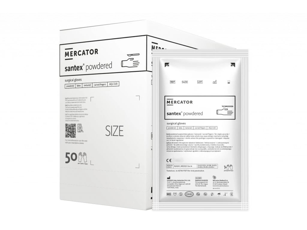Mercator Medical SANTEX rukavice chirurgické latexové 1 pár, sterilní, pudrované