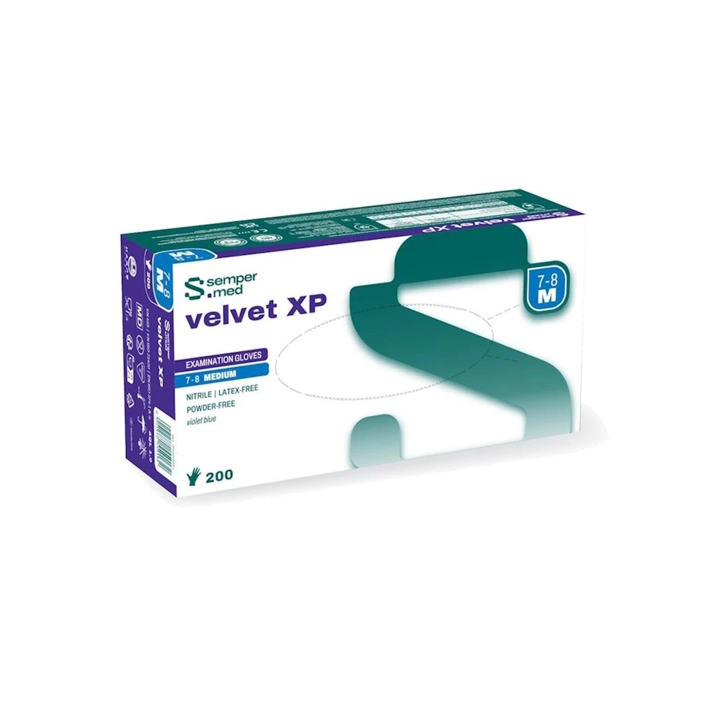 Rukavice nitrilové Sempermed (Sempercare) velvet XP, levandulově modré, 200 ks, bez pudru