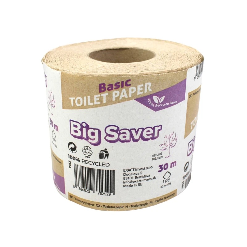 Levně Big Saver Basic toaletní papír, recykl, 1 vrts. 30 m, 1 role