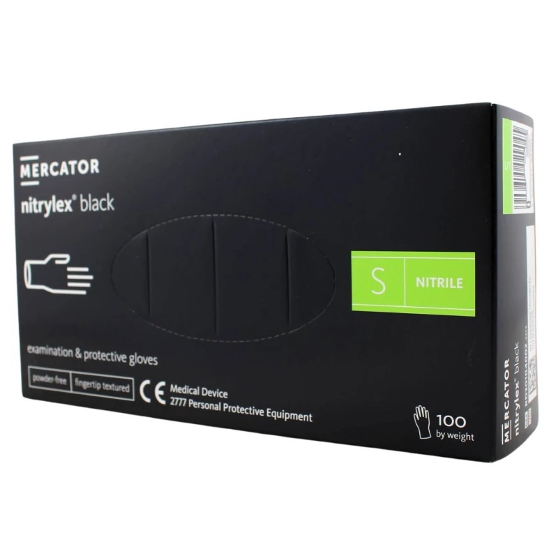 Mercator Medical Nitrylex Black rukavice nitrilové 100 ks, černé, nepudrované Rozměr: S