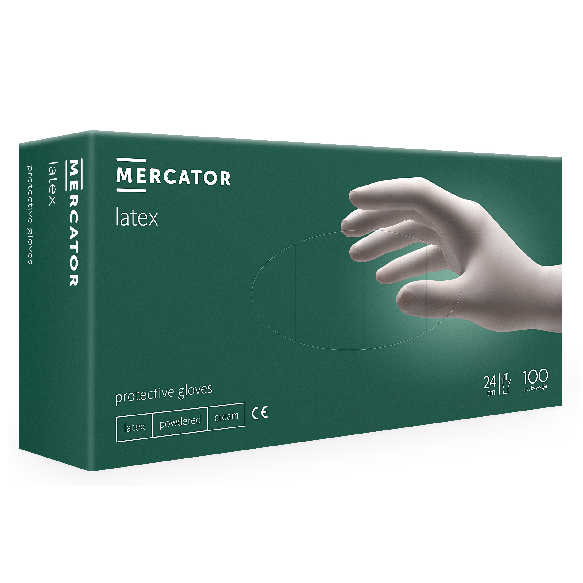Rukavice latexové Mercator Medical Latex protective gloves, 100 ks, bílá, pudrované Rozměr: S