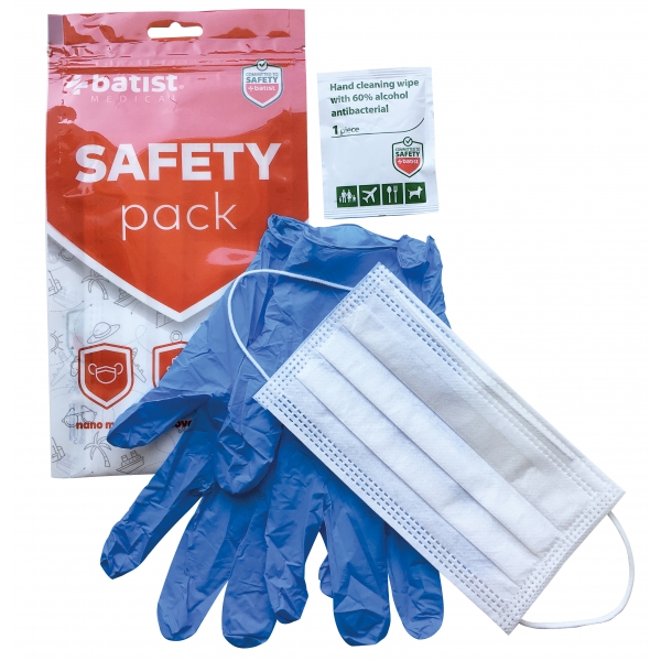 Batist Safety Pack 3v1: nano rouška, rukavice a antibakteriální ubrousek