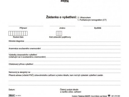 žádanka o vyšetření počítač. tomografem CT / ultrazvukem