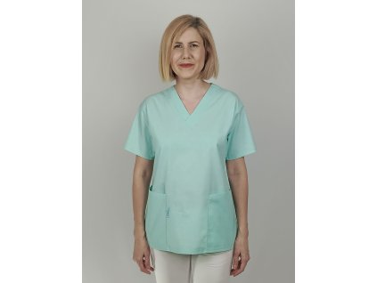 Kvalitná bavlnená košeľa pre zdravotníkov v jemnej zelenej farbe, ručne šitá.