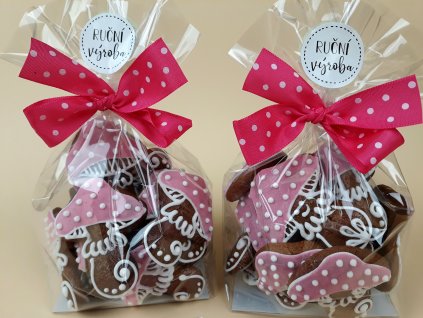 Perníčky Muchomůrky Růžovky PB 125 g Medový perník. Ruční práce. Handicraft. S přírodními barvivy.