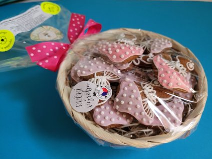 Perníčky Muchomůrky Růžovky PB 150 g - v ošatce  Medový perník. Ruční práce. Handicraft.